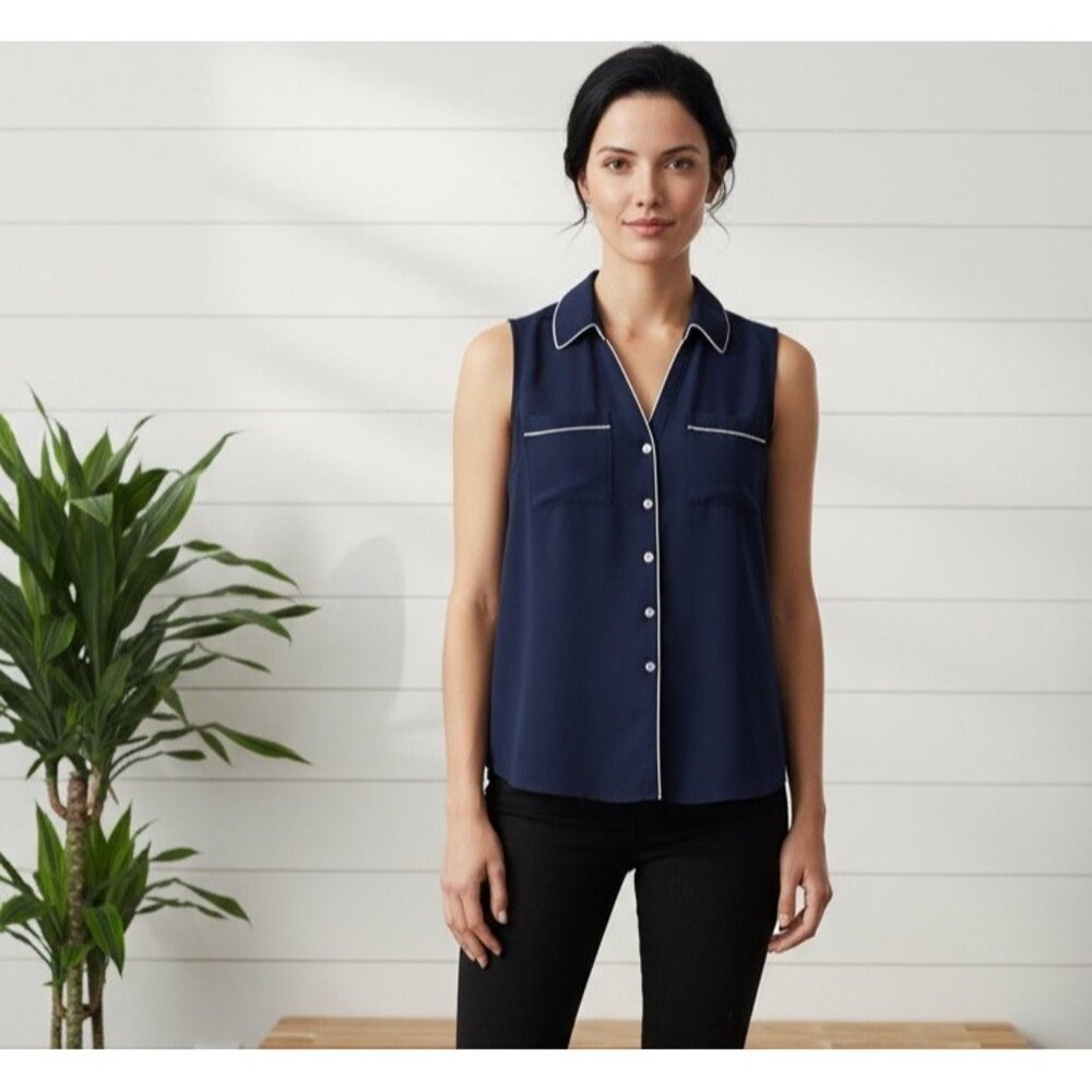 Express Blue & White Trim Sleeveless Button Down Tank Top S